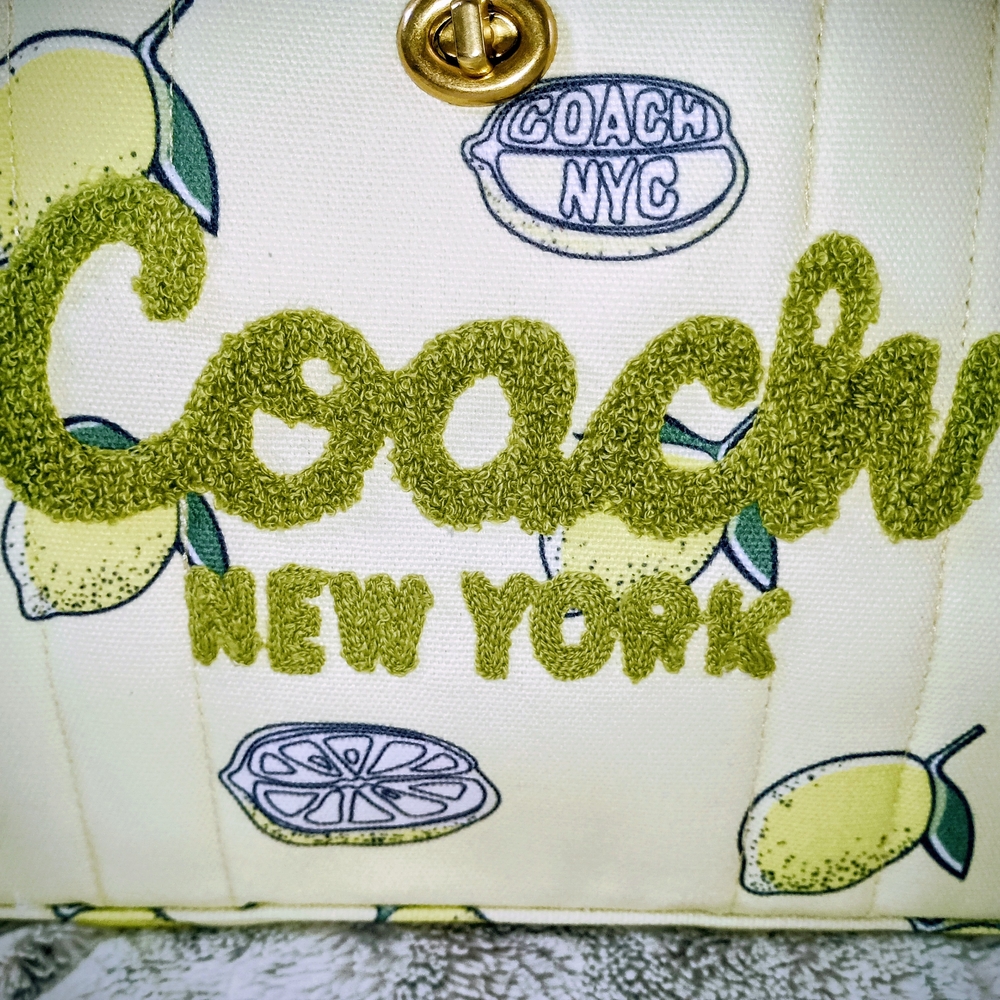 Coach New York Lemon Print Tote Bag - Cream and Green - Picture 4 of 7